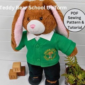 Teddy Bear School Uniform - PDF Pattern  - Fits 15-18 inch teddy bears such as Build a Bear. Teddy Bear Clothes Sewing Pattern + Tutorial