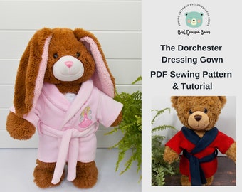 DRESSING GOWN PDF Pattern for Teddy Bear. Fits 15-18 inch bears such as Build a Bear. Teddy Bear Clothes Sewing Pattern + Tutorial