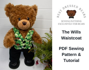 TEDDY BEAR WAISTCOAT Pdf Pattern. Fits 15-18 inch teddy bears such as Build a Bear. Teddy Bear Clothes Sewing Pattern + Tutorial