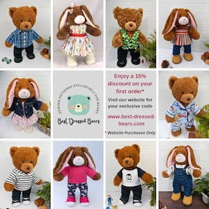 PYJAMA / PYJAMA Patron PDF pour ours en peluche. Convient aux ours de 15 à 18 pouces tels que Build a Bear. Patron de couture de vêtements ours en peluche tutoriel image 10