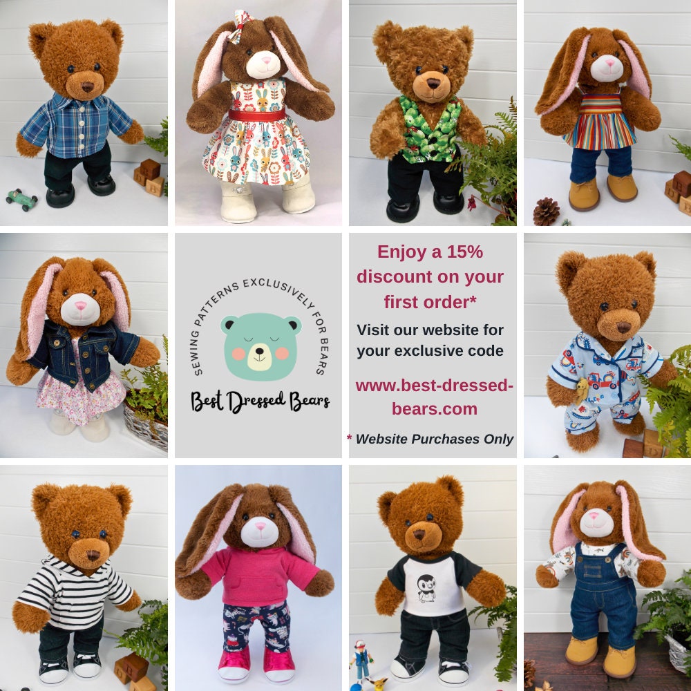 PYJAMAS PAJAMAS Pjs PDF Pattern for Teddy Bear. Fits 15 18 Inch Bears Such as Build a Bear. Teddy Bear Clothes Sewing Pattern Tutorial Etsy UK