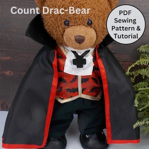 COUNT DRACU-BEAR Pdf Pattern- Fits 15-18 inch teddy bears such as Build a Bear. Teddy bear clothes sewing pattern and tutorial