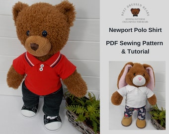 Teddy Bear Polo Shirt - PDF Pattern Fits 15-18 inch teddy bears such as Build a Bear. Teddy Bear Clothes Sewing Pattern + Tutorial