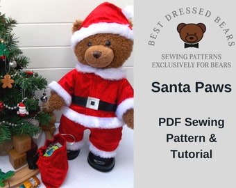 SANTA PAWS - PDF Pattern Fits Build A Bear & other 15-18 inch teddy bears. Teddy Bear Clothes Sewing Pattern + Tutorial