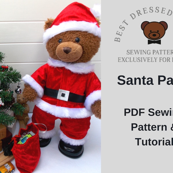 SANTA PAWS - PDF Pattern Fits 15-18 inch teddy bears such as Build a Bear. Teddy Bear Clothes Sewing Pattern + Tutorial