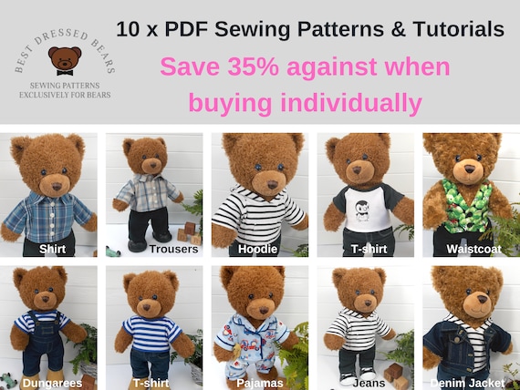 10 x PDF Patterns for Teddy Bear Clothes -SAVE 35% - (Teddy bear clothes patterns / Build a Bear Clothes Patterns)