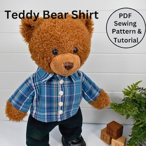TEDDY BEAR SHIRT Pdf Pattern Fits 15-18 inch teddy bears such as Build a Bear. Teddy Bear Clothes Sewing Pattern + Tutorial