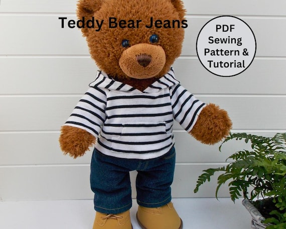 TEDDY BEAR JEANS Pdf Pattern -  Fits 15-18 inch teddy bears such as Build a Bear. Teddy bear clothes sewing pattern + tutorial