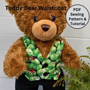 TEDDY BEAR WAISTCOAT Pdf Pattern. Fits 15-18 inch teddy bears such as Build a Bear. Teddy Bear Vest Sewing Pattern + Tutorial