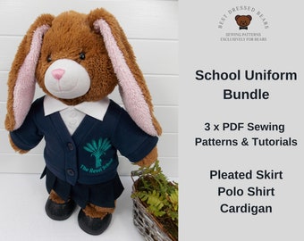 Teddy Bear School Uniform - PDF Pattern  - Fits Build A Bear & other 15-18 inch teddy bears. Teddy Bear Clothes Sewing Pattern + Tutorial