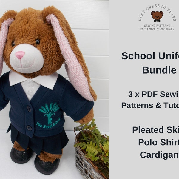 Teddy Bear School Uniform - PDF Pattern  - Fits 15-18 inch teddy bears such as Build a Bear. Teddy Bear Clothes Sewing Pattern + Tutorial