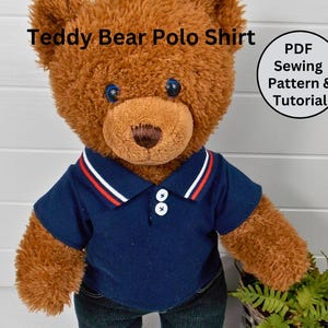 Teddy Bear Polo Shirt - PDF Pattern Fits 15-18 inch teddy bears such as Build a Bear. Teddy Bear Clothes Sewing Pattern + Tutorial
