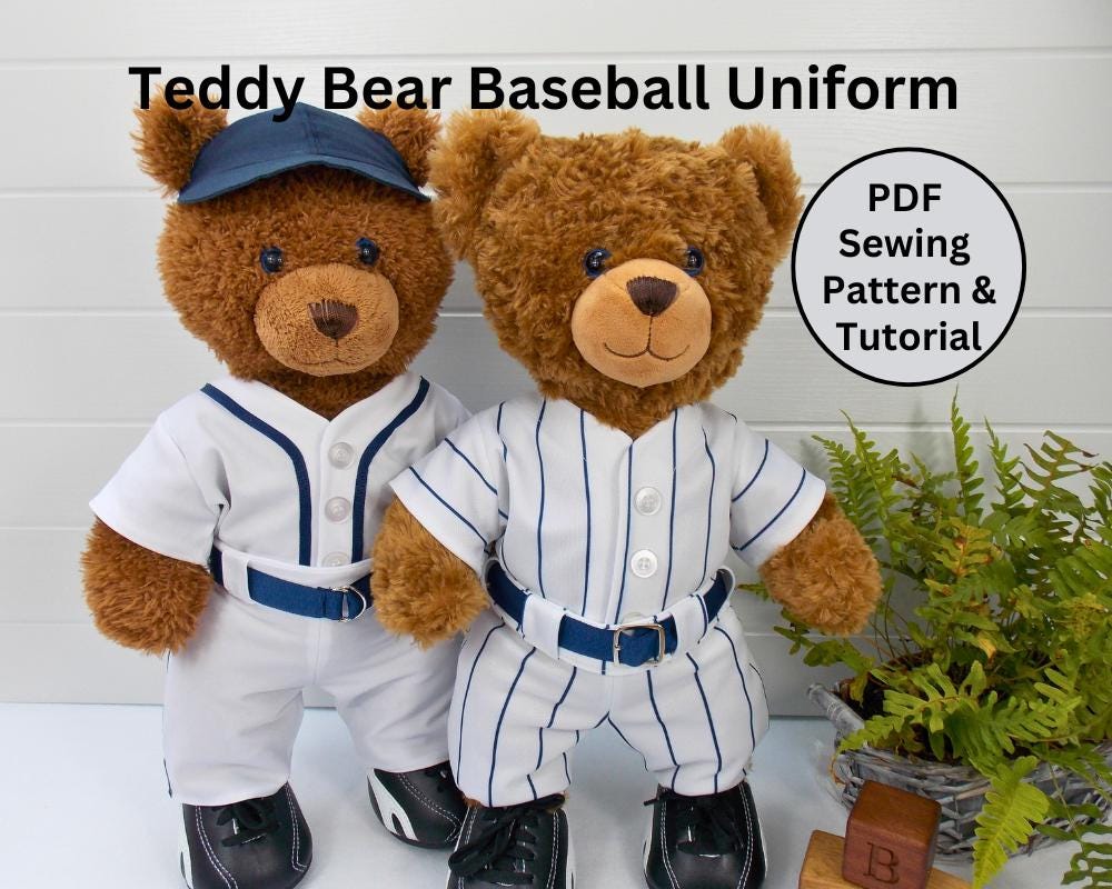 BASEBALL UNIFORM PDF Pattern for Teddy Bear. Fits 15-18 inch teddy bears such as Build a Bear. Teddy Bear Clothes Sewing Pattern + Tutorial