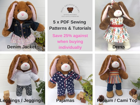 5 x PDF Patterns for Teddy Bear Clothes -SAVE 25% - (Teddy bear clothes patterns / Build a Bear Clothes Patterns)