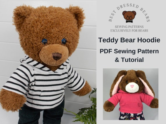 TEDDY BEAR HOODIE Pdf Pattern Fits Build-A-Bear & other 15-18 inch teddy bears. Teddy Bear Clothes Sewing Pattern + Tutorial