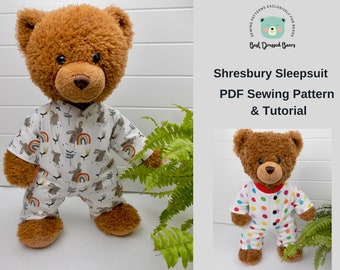 Teddy Bear Sleepsuit /Onesie - PDF Pattern  - Fits 15-18 inch teddy bears such as Build a Bear. Teddy Bear Clothes Sewing Pattern + Tutorial