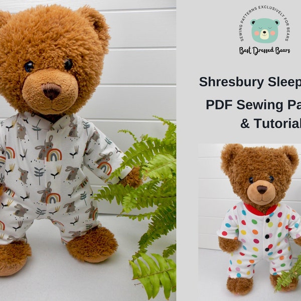 Teddy Bear Sleepsuit /Onesie - PDF Pattern  - Fits 15-18 inch teddy bears such as Build a Bear. Teddy Bear Clothes Sewing Pattern + Tutorial