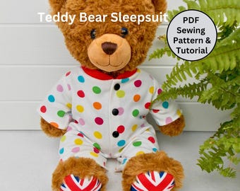 Teddy Bear Sleepsuit /Onesie - PDF Pattern  - Fits 15-18 inch teddy bears such as Build a Bear. Teddy Bear Clothes Sewing Pattern + Tutorial