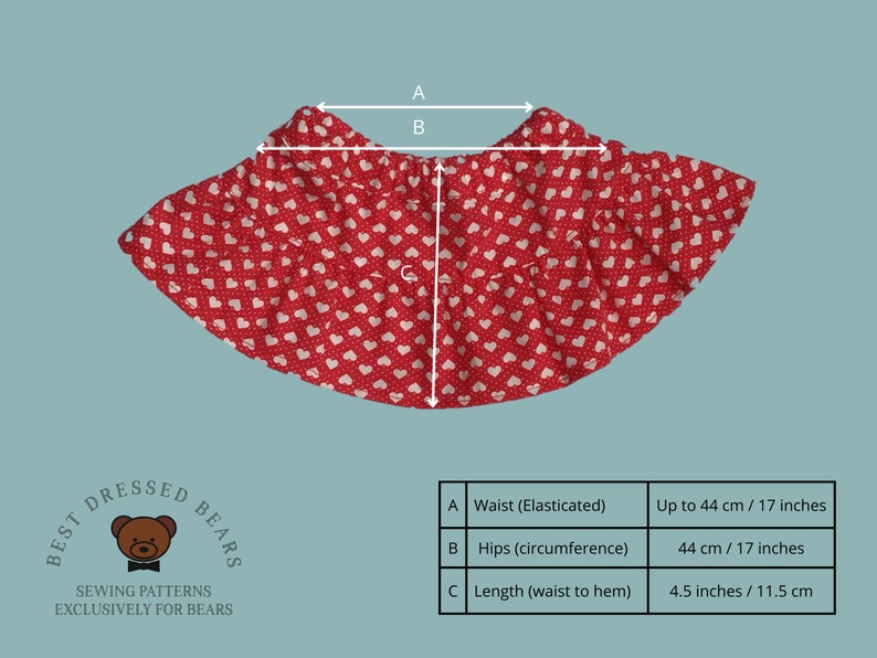 TEDDY BEAR SKIRT Pdf Pattern Fits 15-18 inch teddy bears such as Build a Bear. Teddy Bear Clothes Sewing Pattern Tutorial image 8