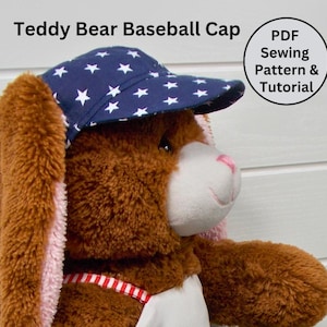 Teddy Bear BASEBALL CAP - PDF Pattern Fits 15-18 inch teddy bears such as Build a Bear. Teddy Bear Clothes Sewing Pattern + Tutorial