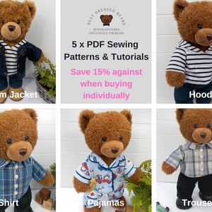 5 x PDF Patterns for Teddy Bear Clothes - SAVE 15% - Fits 15-18 inch teddy bears such as Build a Bear (Teddy bear clothes patterns)