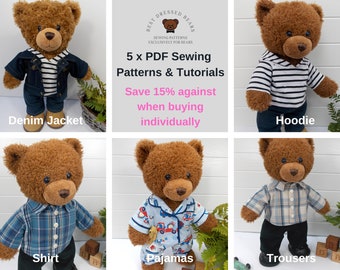 5 x PDF Patterns for Teddy Bear Clothes - SAVE 15% - Fits 15-18 inch teddy bears such as Build a Bear (Teddy bear clothes patterns)