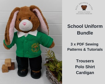 Uniforme scolaire ours en peluche - Patron PDF - Convient aux ours en peluche de 15 à 18 pouces tels que Construisez un ours. Patron de couture de vêtements ours en peluche + tutoriel