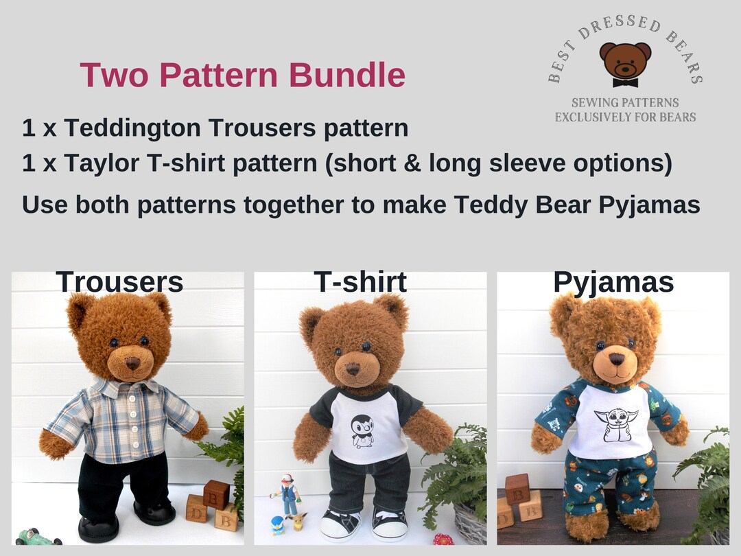 2 X PDF Patterns Teddy Bear Trousers Teddy Bear T shirt use Together to Make Teddy Bear Pyjamas Pajamas Pjs Etsy Canada