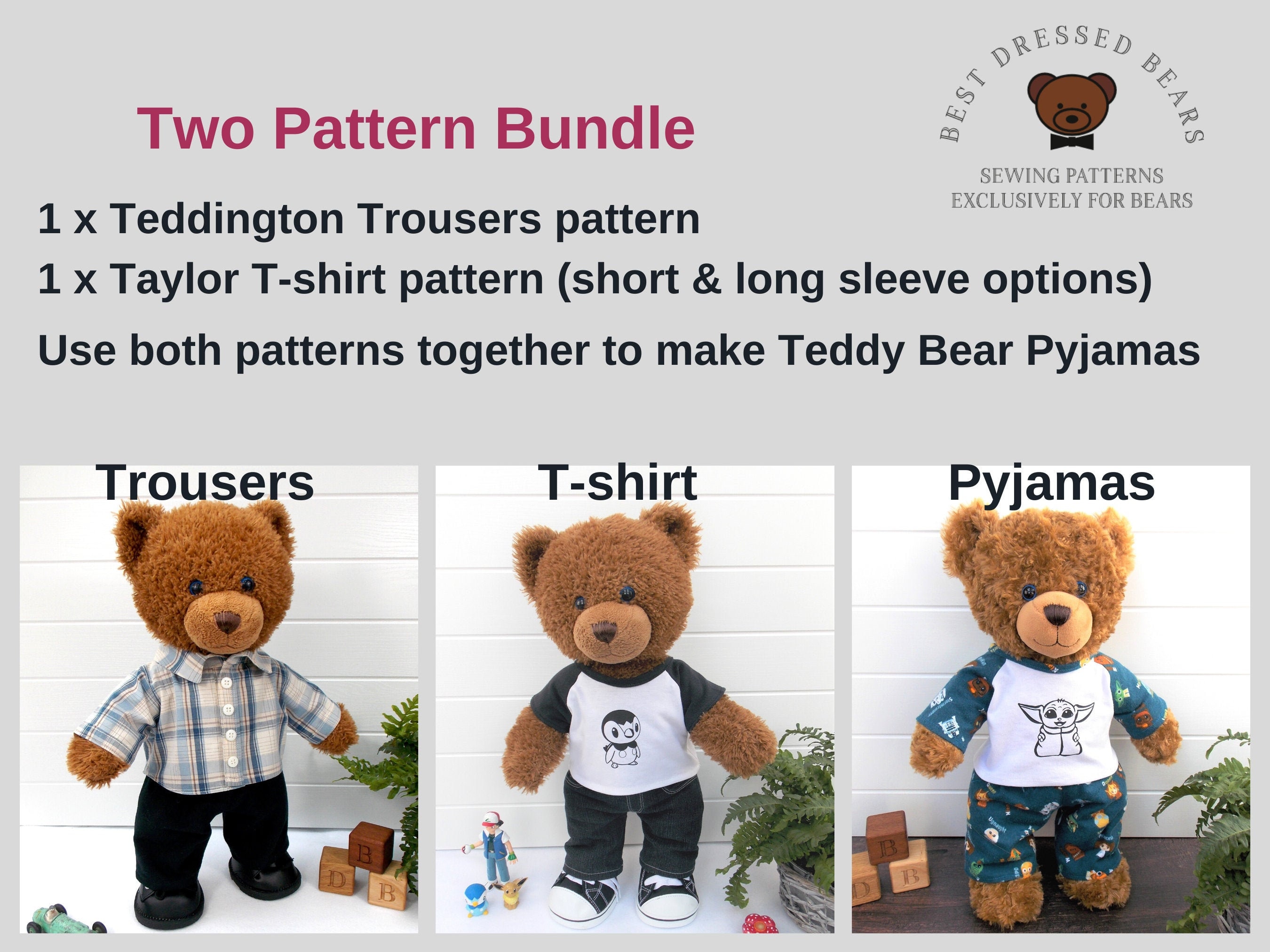 Teddy Bear Polo Shirt PDF Pattern Fits 15-18 Inch Teddy 