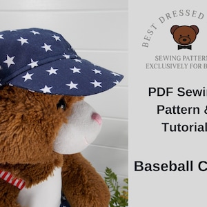 Teddy Bear BASEBALL CAP - PDF Pattern Fits 15-18 inch teddy bears such as Build a Bear. Teddy Bear Clothes Sewing Pattern + Tutorial