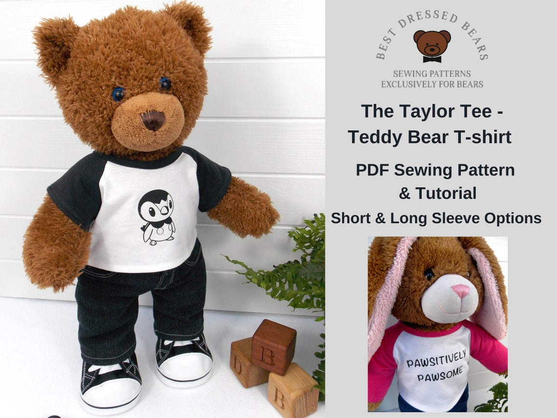 TEDDY BEAR T-SHIRT Pdf Pattern Fits Build A Bear &amp; other 15-18 | Etsy