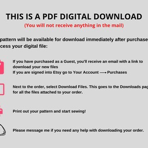 Pu&ograve; includere: Una grafica rosa e bianca con il testo "THIS IS A PDF DIGITAL DOWNLOAD (You will not receive anything in the mail)". La grafica include anche istruzioni su come scaricare un file digitale dopo l'acquisto.