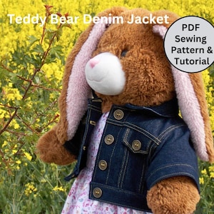 Teddy Bear Denim Jacket - PDF Pattern Fits 15-18 inch teddy bears such as Build a Bear. Teddy Bear Clothes Sewing Pattern + Tutorial