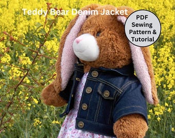 Teddy Bear Denim Jacket - PDF Pattern Fits 15-18 inch teddy bears such as Build a Bear. Teddy Bear Clothes Sewing Pattern + Tutorial