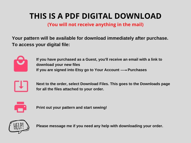 May include: A pink and white graphic with the text "THIS IS A PDF DIGITAL DOWNLOAD (You will not receive anything in the mail)". The graphic also includes instructions on how to download a digital file after purchase.