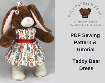 TEDDY BEAR DRESS Pdf Pattern Fits 15-18 inch teddy bears such as Build a Bear. Teddy Bear Clothes Sewing Pattern + Tutorial