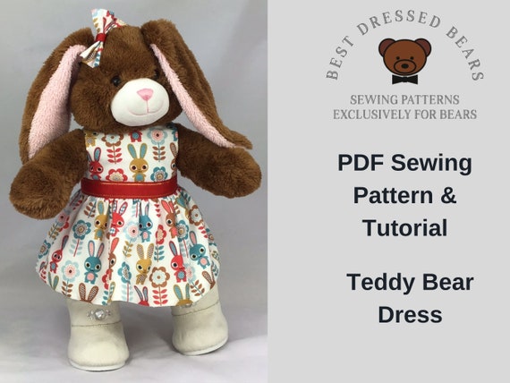TEDDY BEAR DRESS Pdf Pattern Fits Build A Bear & other 15-18 inch teddy bears. Teddy Bear Clothes Sewing Pattern + Tutorial
