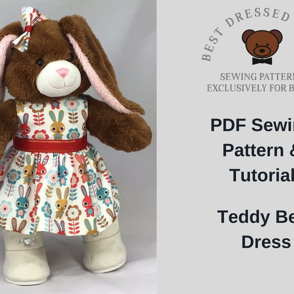 TEDDYBÄR KLEID Pdf Schnittmuster Passend für 15-18 zoll Teddybären wie Build a Bear. Schnittmuster + Anleitung für Teddybär-Kleidung