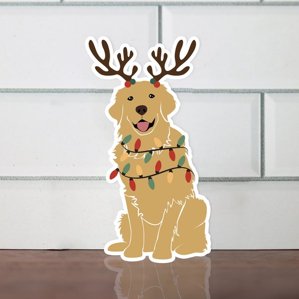 Christmas Golden Retriever Reindeer 3" Laptop Sticker
