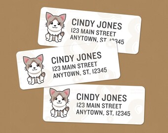 Customized Christmas Cute Grey & White Cat Return Address Labels