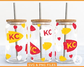 Kansas City Arrowhead and Candy Hearts SVG | Valentine Libbey 16oz Glass Can Wrap | Digital Download | SVG & PNG Design | Kc Heart Clip Art