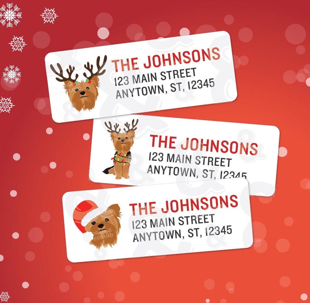 Customized Christmas Yorkie Return Address Labels (3 Yorkshire Terrier ...