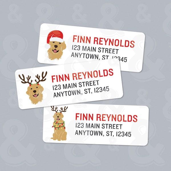 Customized Christmas Golden Retriever Return Address Labels (3 Golden Retriever Designs included on each sheet!)