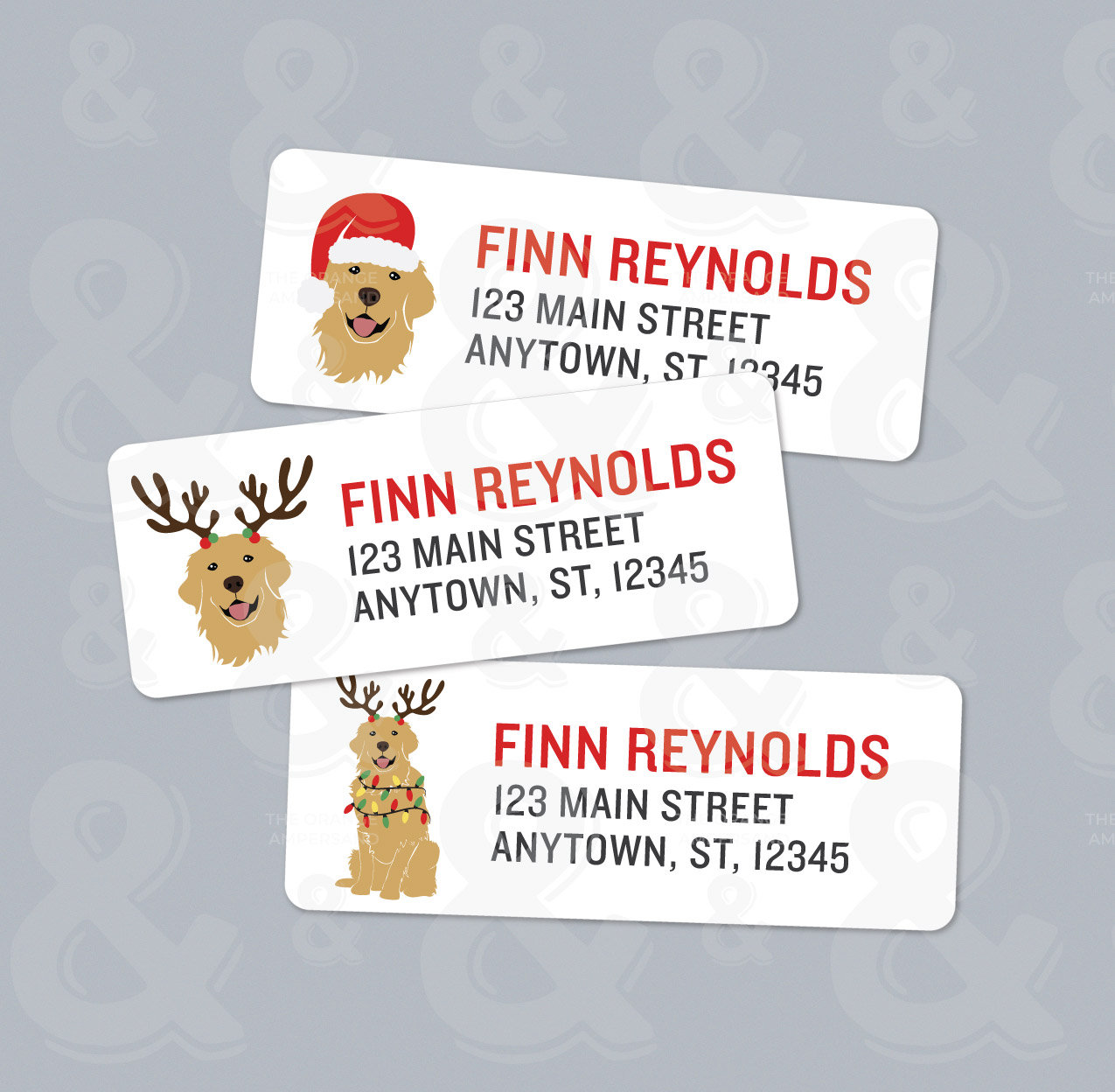 Customized Christmas Golden Retriever Return Address Labels 3 Golden