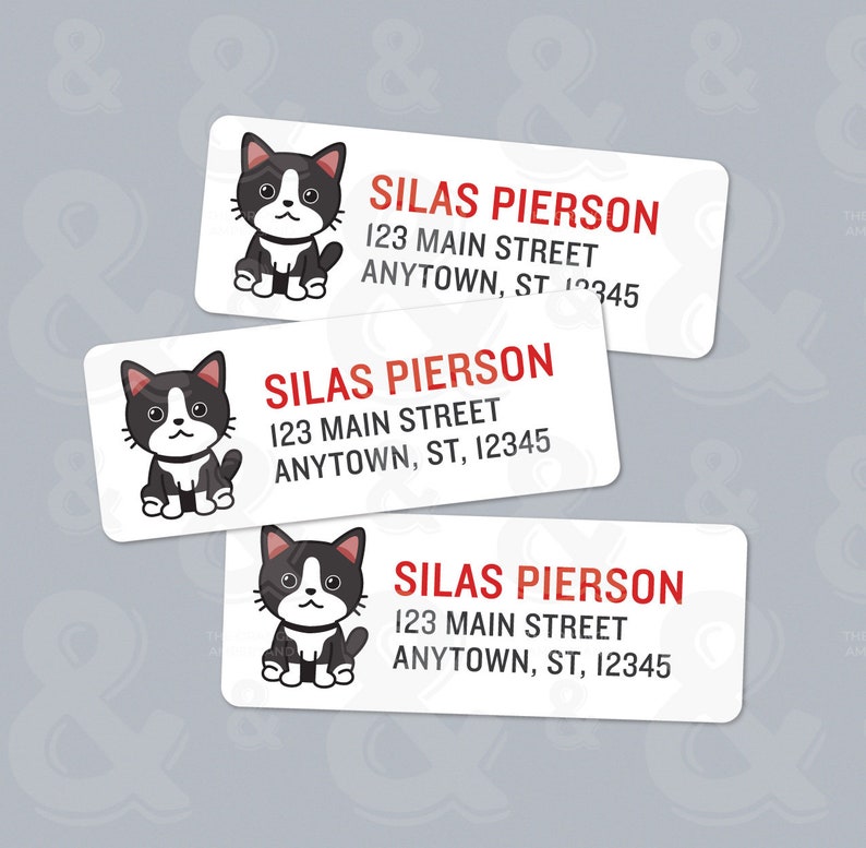 Customized Christmas Cute Black Cat Return Address Labels image 1