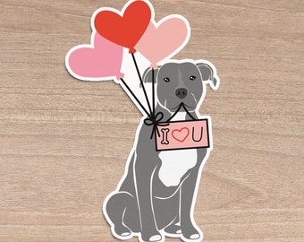 Valentines Blue Pitbull I Love You 3" Sticker