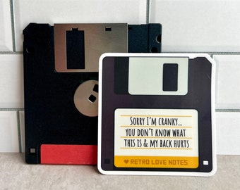 Cranky Millennial/Gen X Floppy Disc Sticker  |  UV Safe & Waterproof  |  Vintage-Style Stickers  |  1990s/ 1980s Stickers  |  Retro Tech