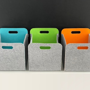 Light Gray and Colorful Felt Storage Bin / Household Storage / Modern Storage Basket / Colored Storage / Possible in Custom Size