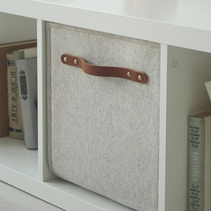 Felt Storage Box with Leather Handles/ Modern Organizer for Kallax and Expedit Units/ Minimalist Felt Container/ Scandi Style Decor