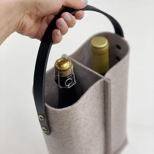 Wein Filz Tasche mit Ledergriff / Wein Träger / Duo Bierflasche Ärmel / Stilvolle Geschenk Tasche für jeden Anlass